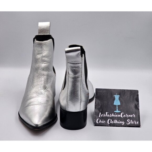 Loeffler Randall Women Metallic Silver Nellie Chelsea Pointed Booties Sz10  2971 - Picture 9 of 16